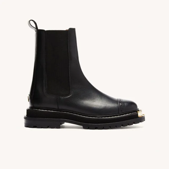 Black Elasticated chunky platform biker ankle boots