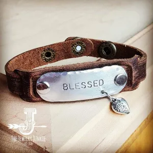 Blessed Hand Stamped Leather Bracelet