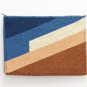 Blue   Browns Striped Beaded Clutch