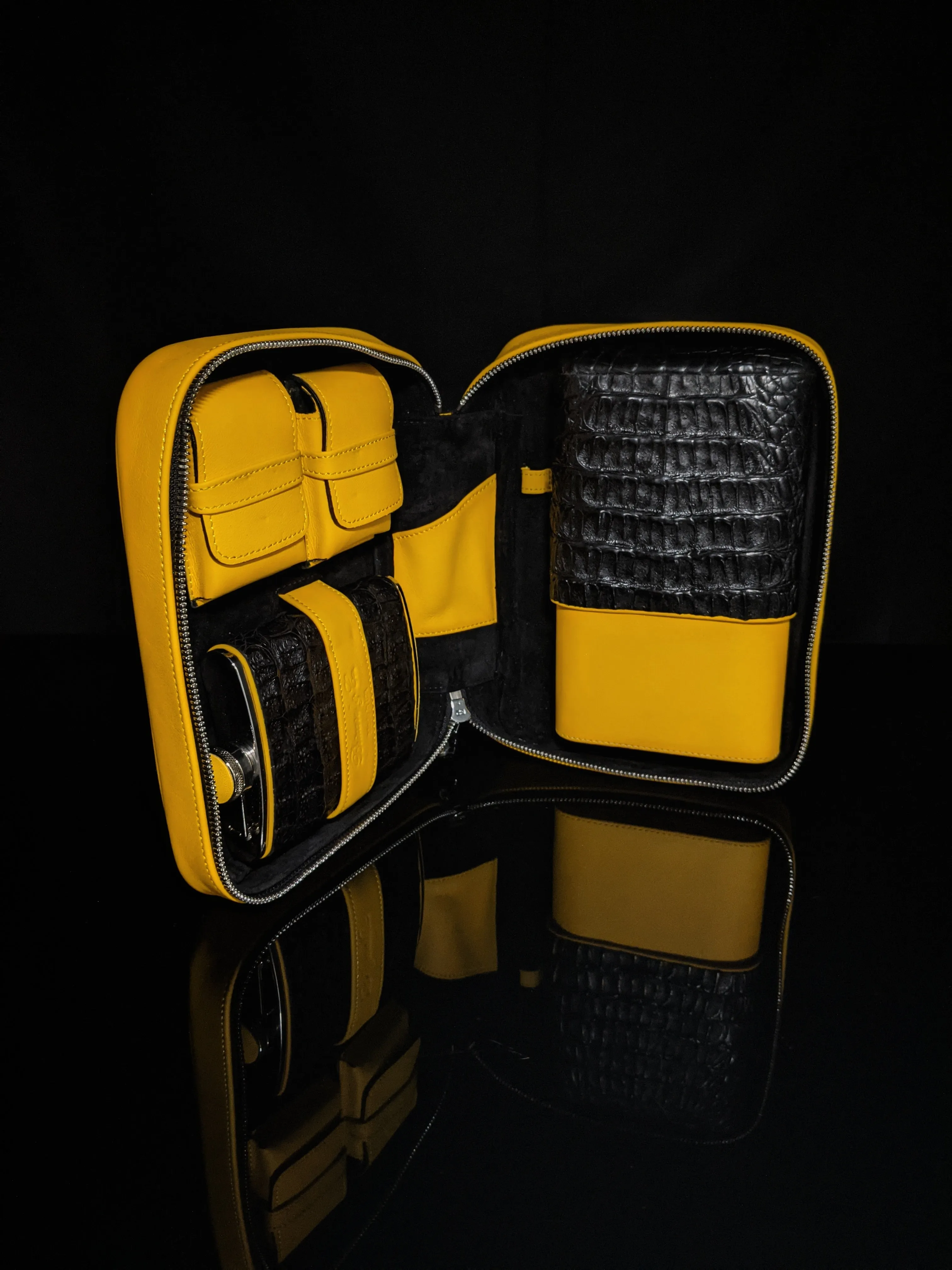 Brizard and Co Geniune Black Caiman Alligator and yellow leather