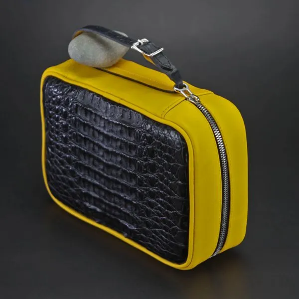 Brizard and Co Geniune Black Caiman Alligator and yellow leather