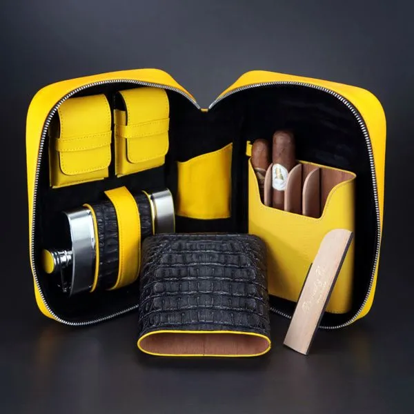 Brizard and Co Geniune Black Caiman Alligator and yellow leather