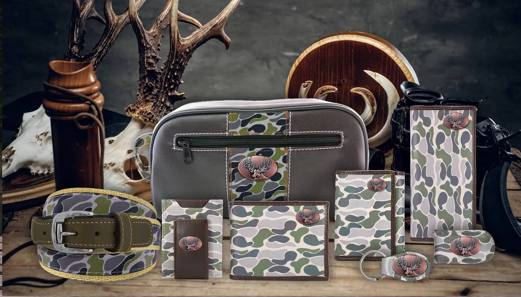 Buck Men's Trifold Old School Camo Leather Wallet.