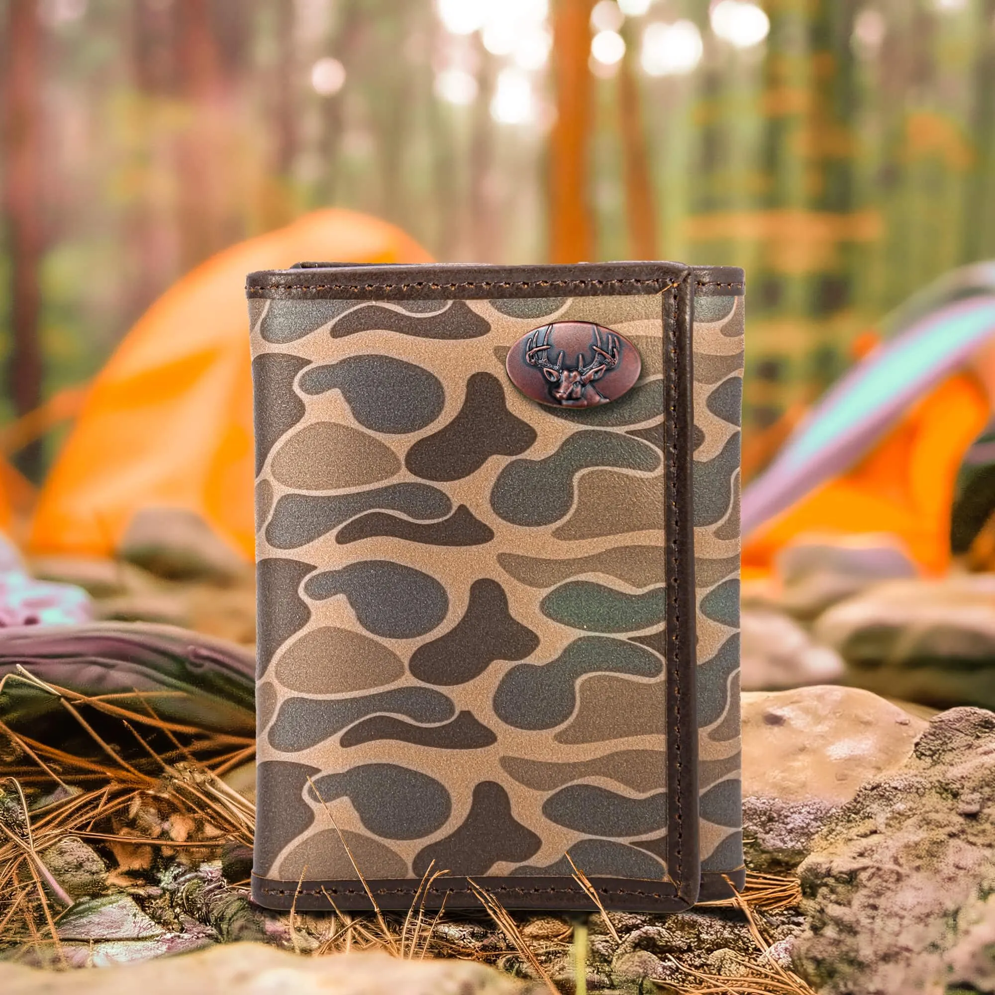 Buck Men's Trifold Old School Camo Leather Wallet.