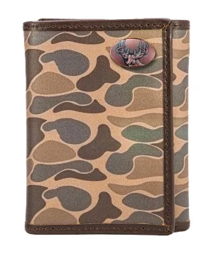 Buck Men's Trifold Old School Camo Leather Wallet.