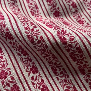 Burgundy Floral Striped Printed Linen 260gsm