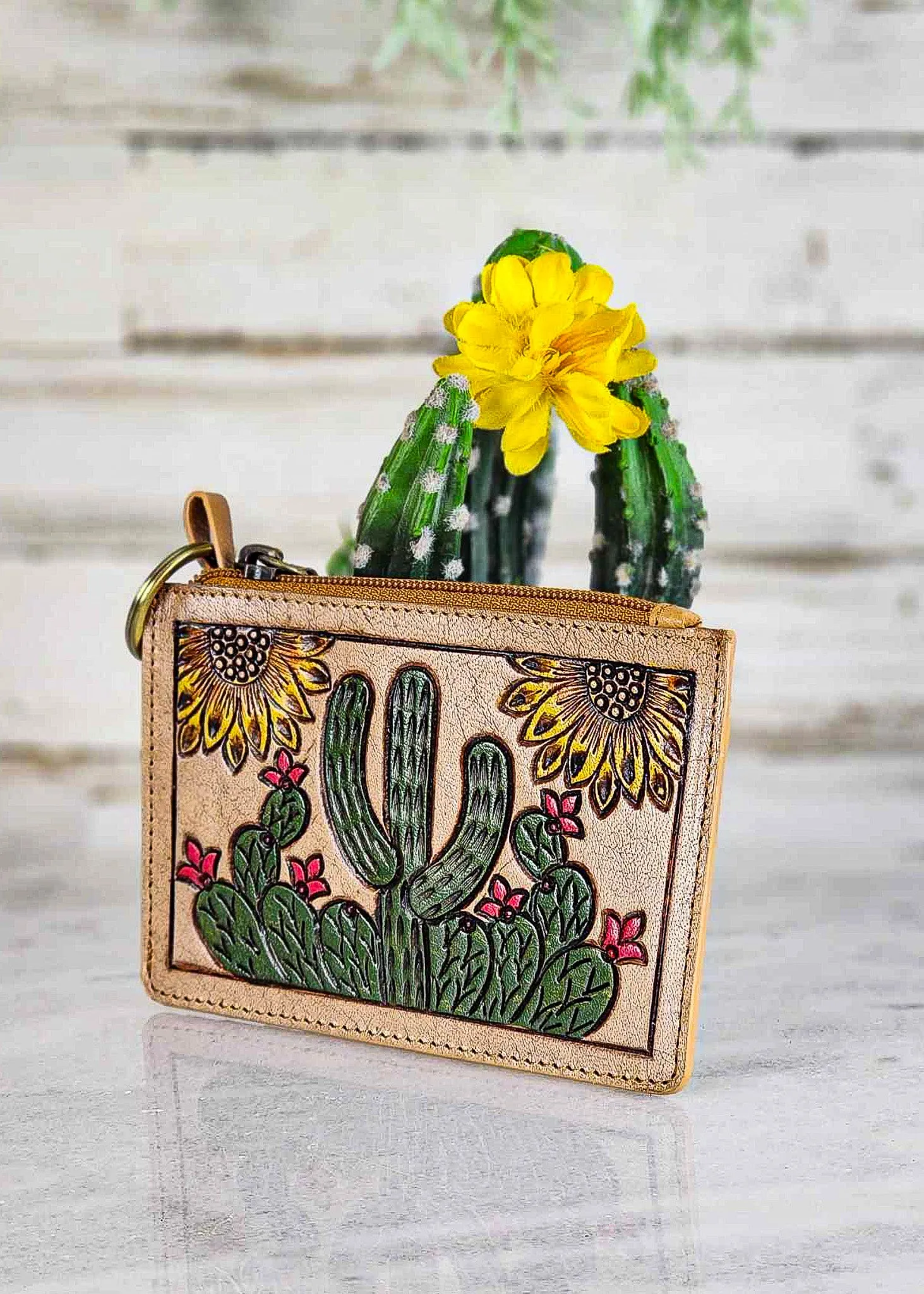 Cactus Plains Hand-Tooled Card Holder