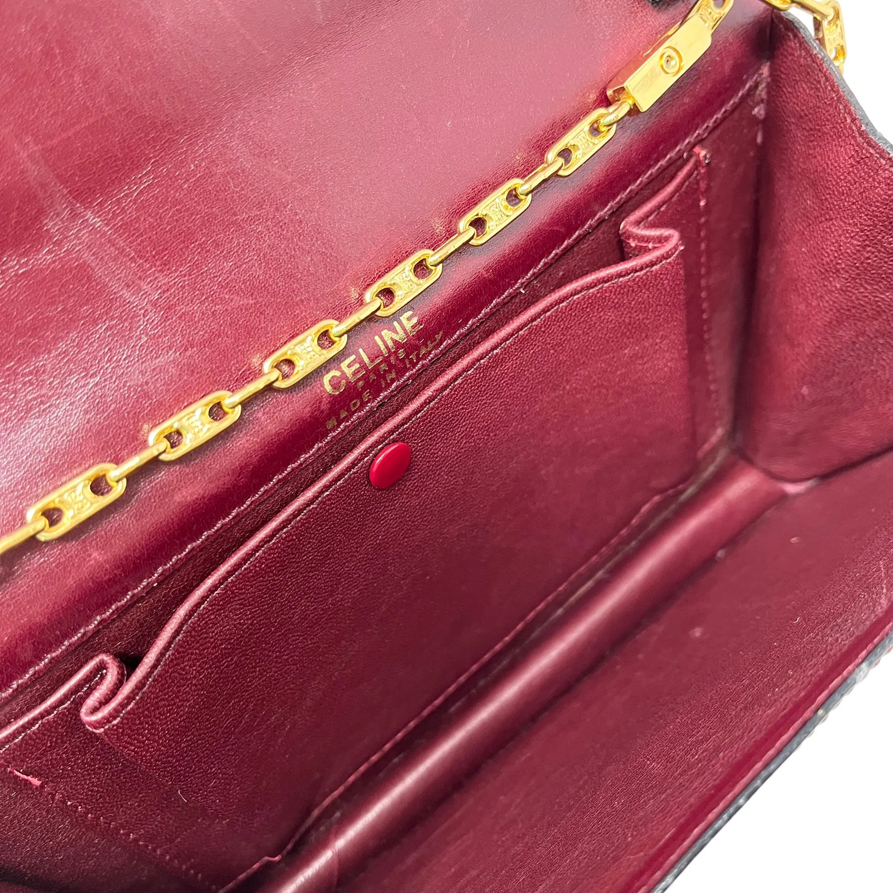 Celine Burgundy Logo Chain Bag