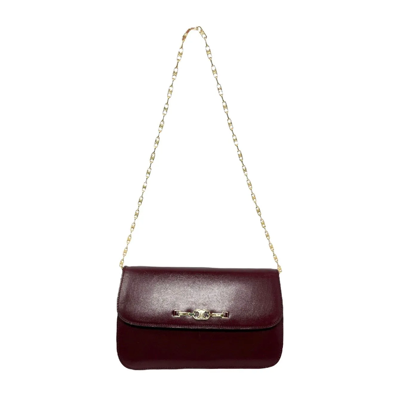 Celine Burgundy Logo Chain Bag