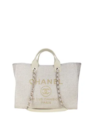 Chanel Ivory/ Gold Large Deauville Shopping Tote Bag