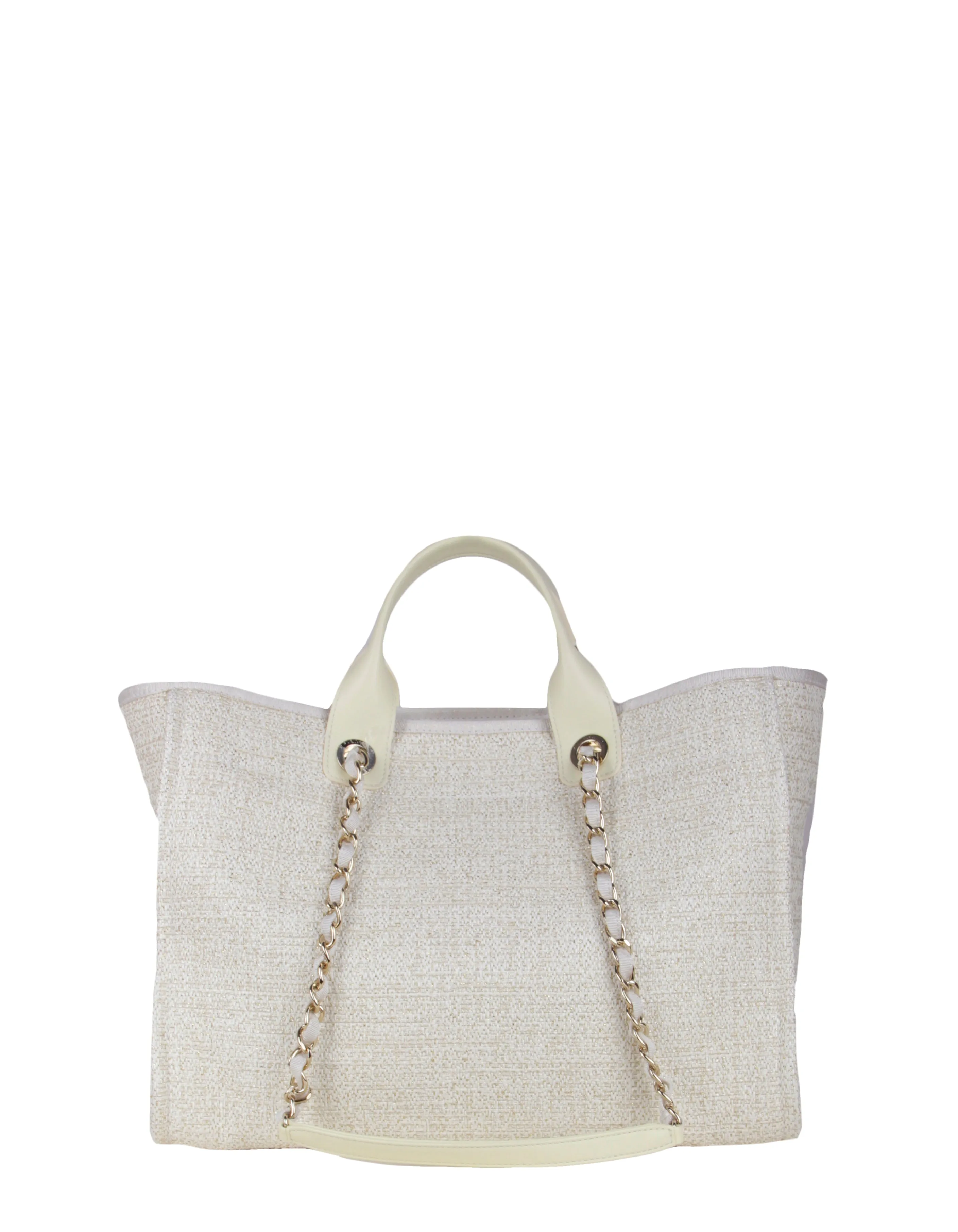 Chanel Ivory/ Gold Large Deauville Shopping Tote Bag