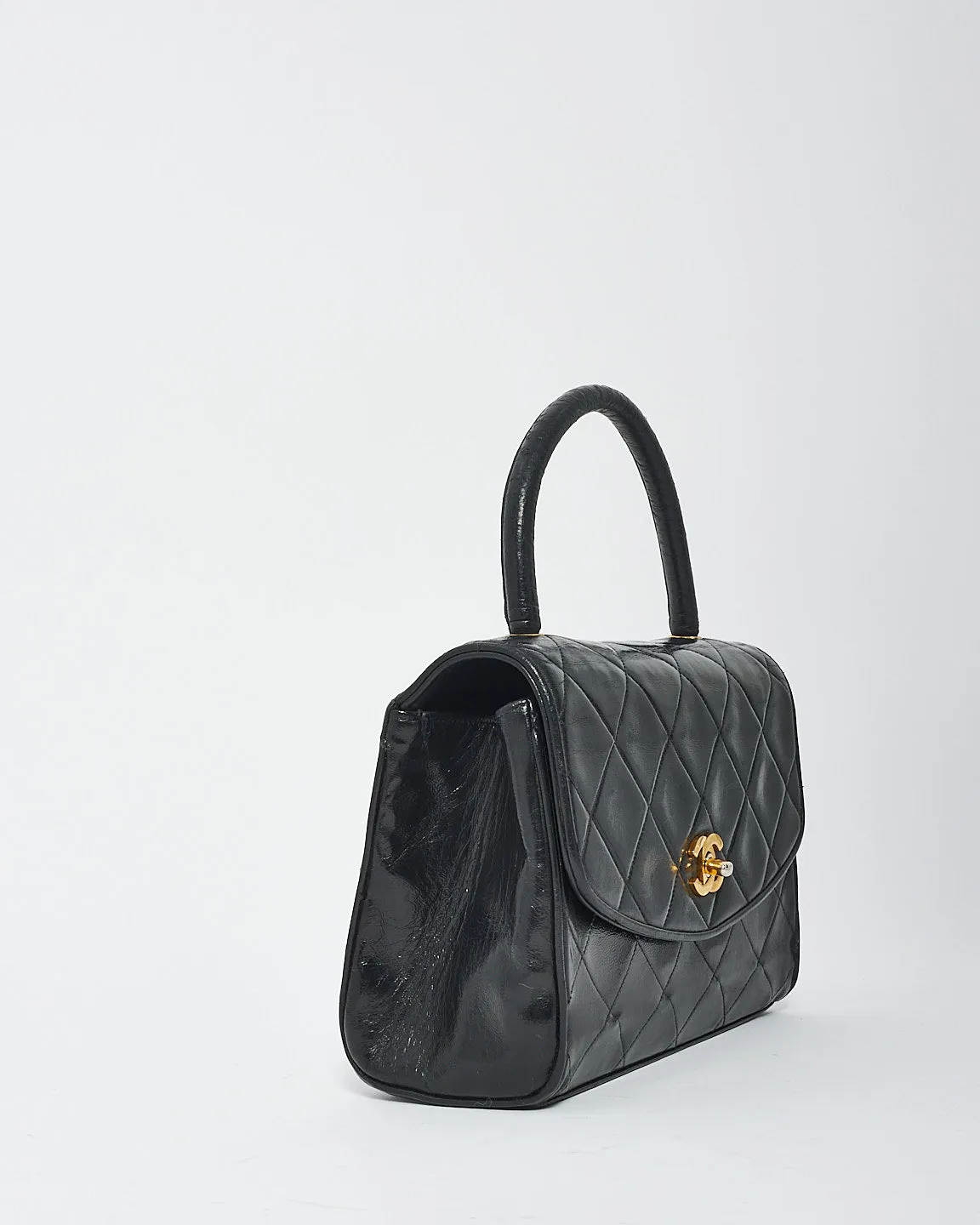 Chanel Vintage Black Lambskin Leather Kelly Bag