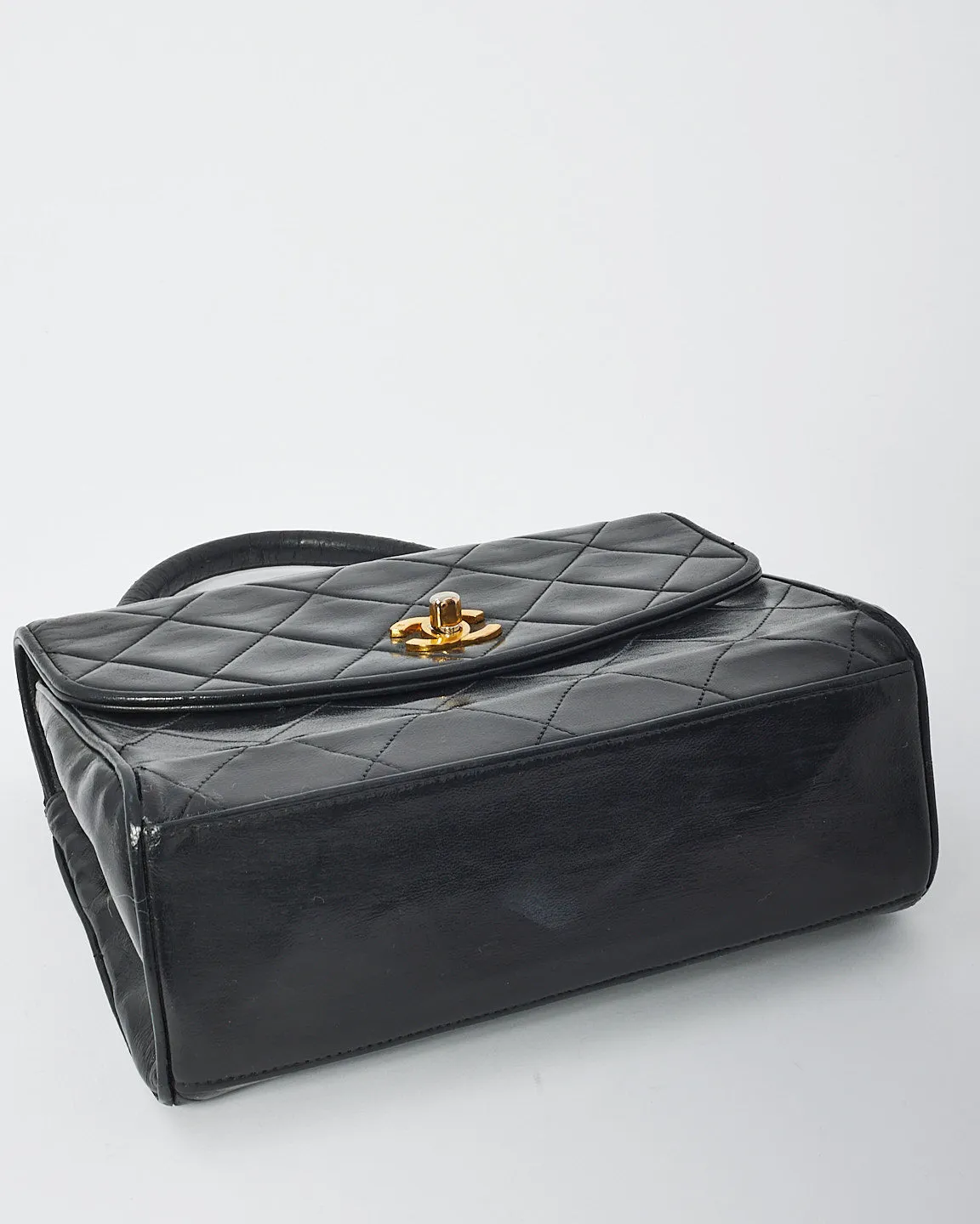 Chanel Vintage Black Lambskin Leather Kelly Bag