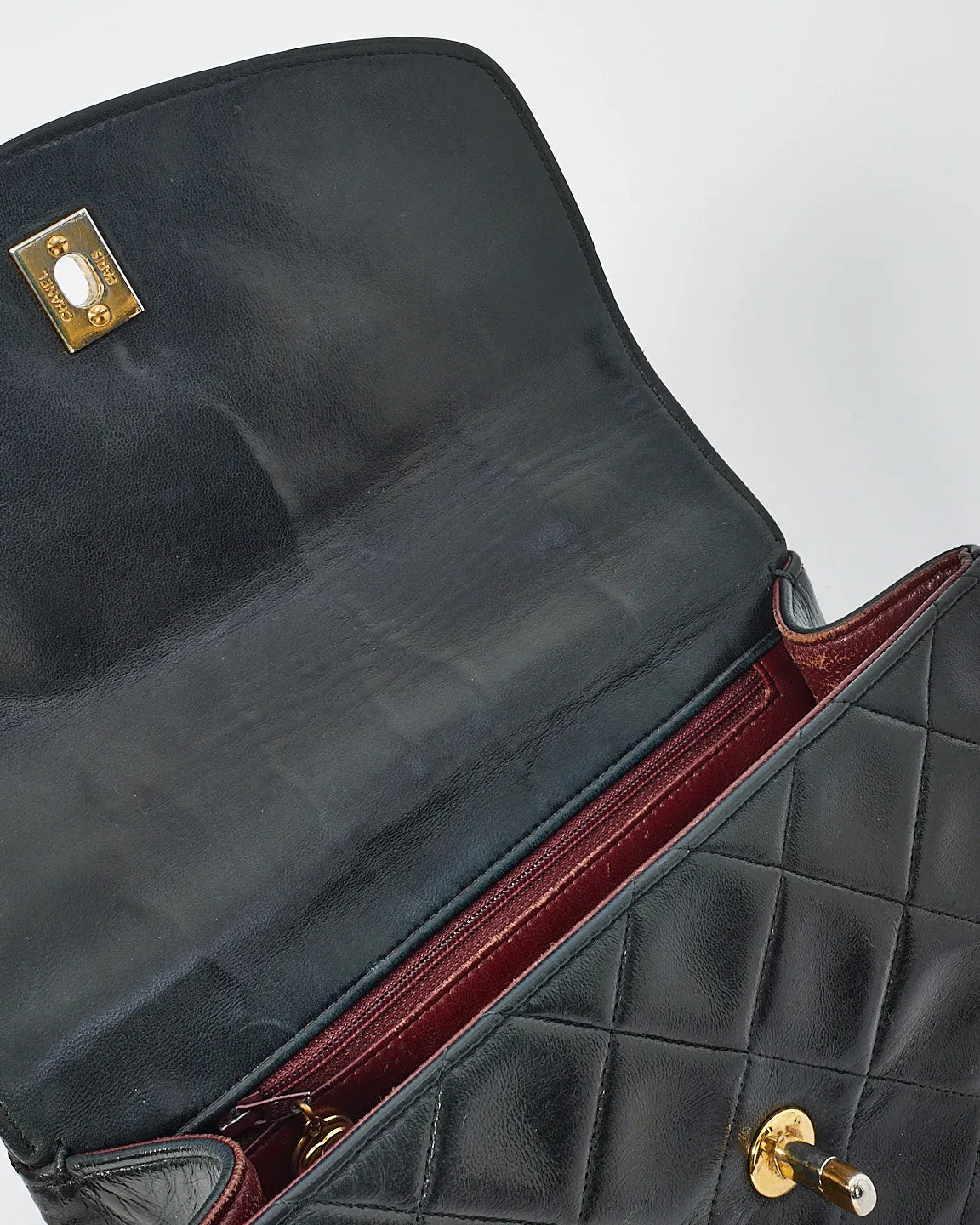 Chanel Vintage Black Lambskin Leather Kelly Bag