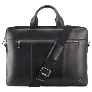 Charles 13" Leather Laptop Briefcase- Black
