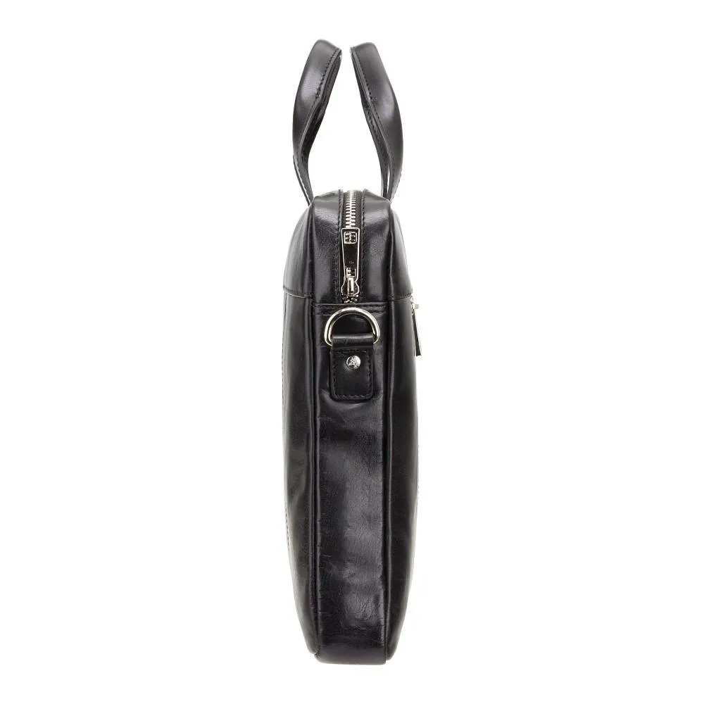 Charles 13" Leather Laptop Briefcase- Black