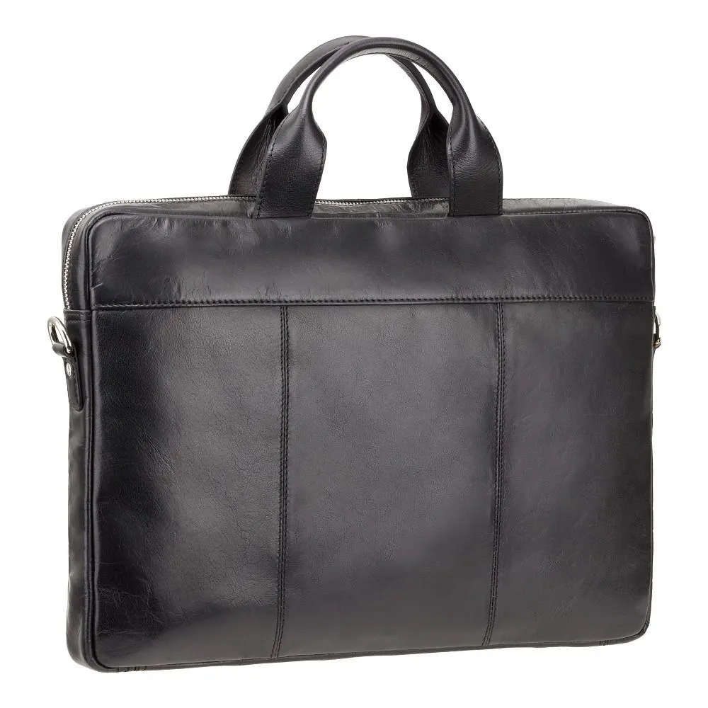 Charles 13" Leather Laptop Briefcase- Black