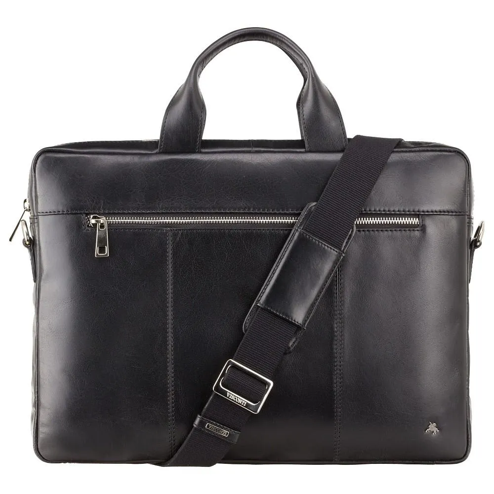 Charles 13" Leather Laptop Briefcase- Black