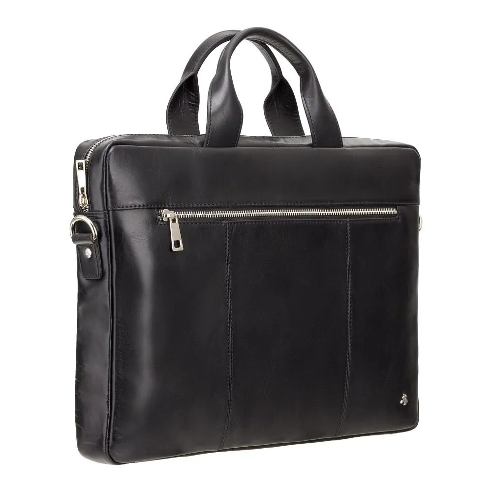 Charles 13" Leather Laptop Briefcase- Black