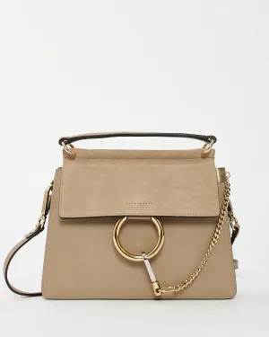 Chloé Taupe Leather and Suede Small Faye Shoulder Bag
