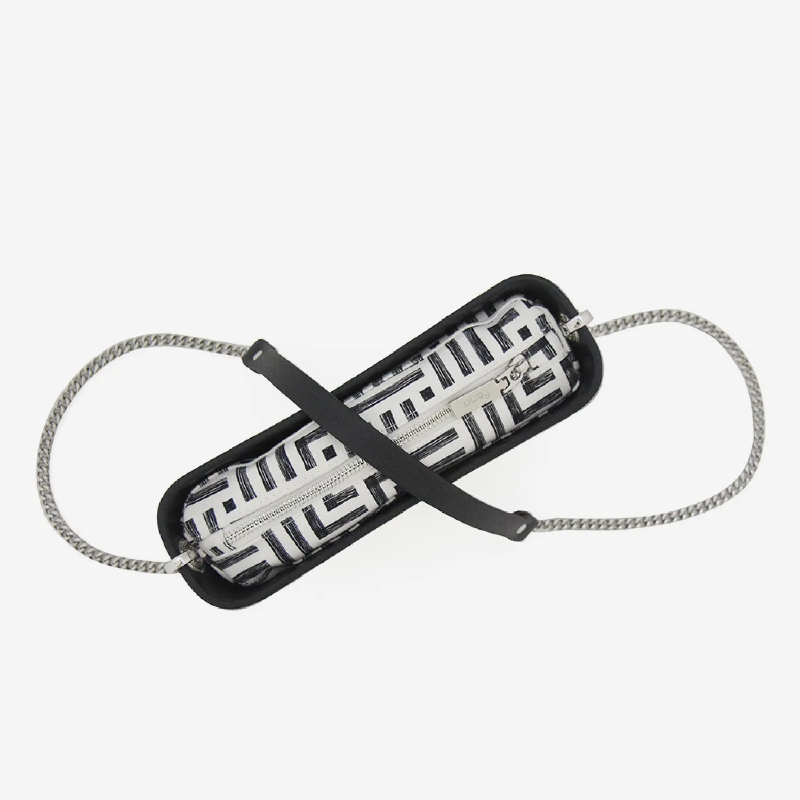 Classic Handbag - Black - Lines Inner - Silver Chain