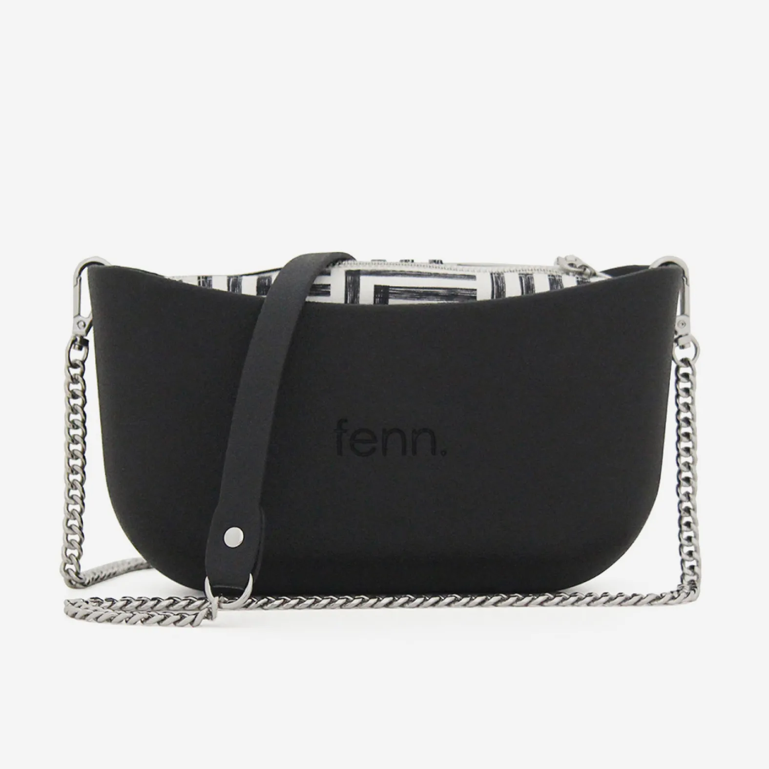 Classic Handbag - Black - Lines Inner - Silver Chain
