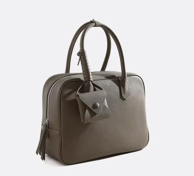Cowhide Leather Handbag with Mini Pouch