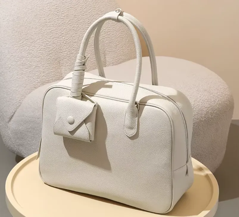 Cowhide Leather Handbag with Mini Pouch