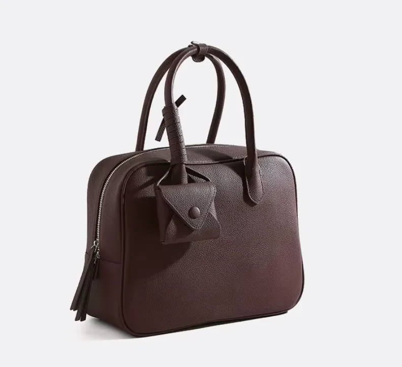 Cowhide Leather Handbag with Mini Pouch