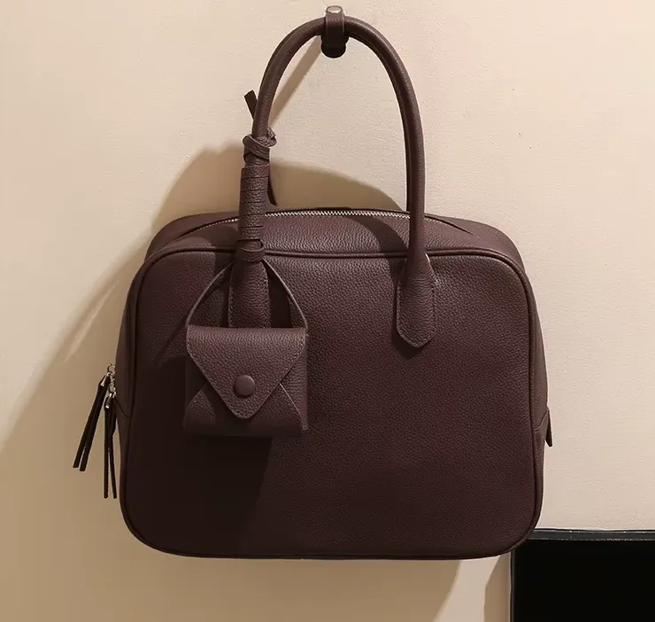 Cowhide Leather Handbag with Mini Pouch