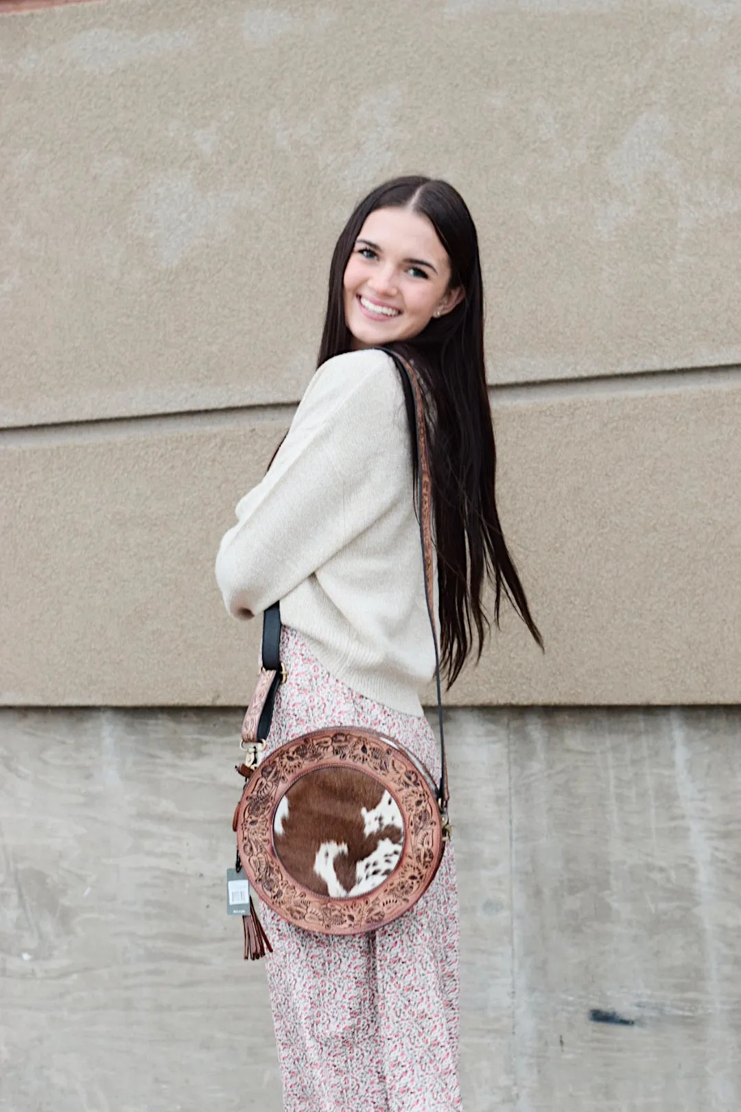 Cowhide Tooled Circle Purse