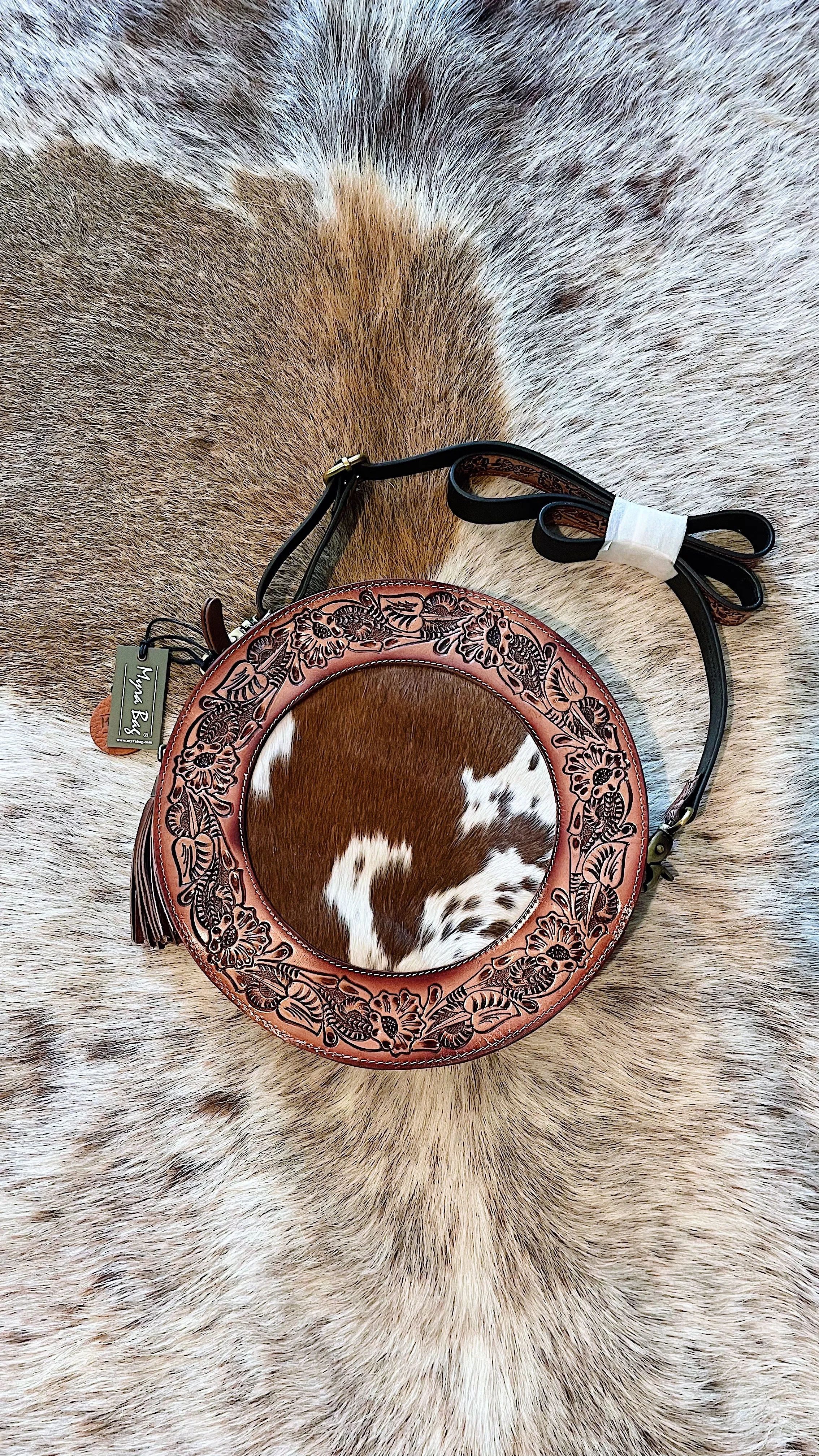 Cowhide Tooled Circle Purse