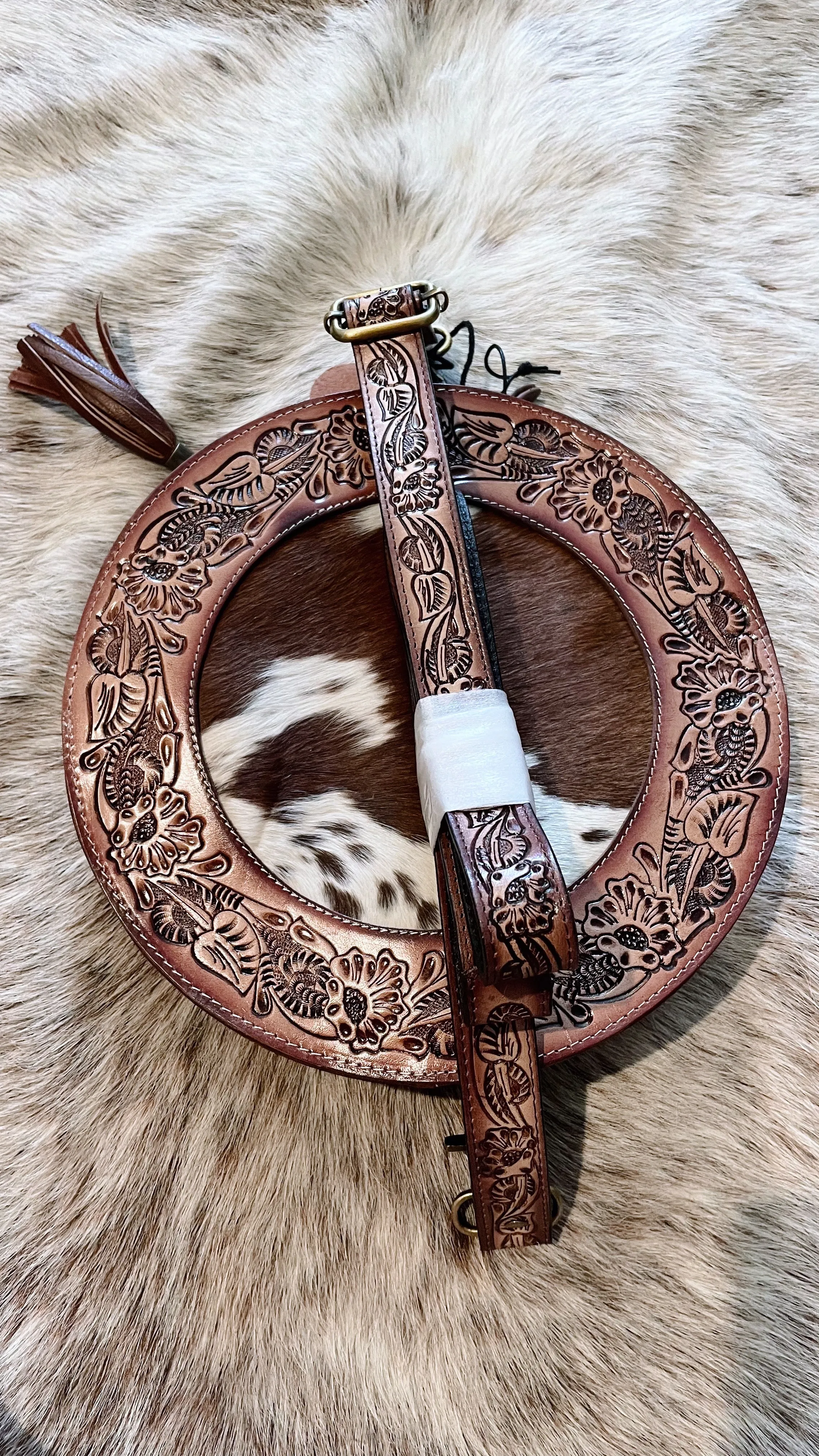 Cowhide Tooled Circle Purse