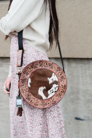 Cowhide Tooled Circle Purse