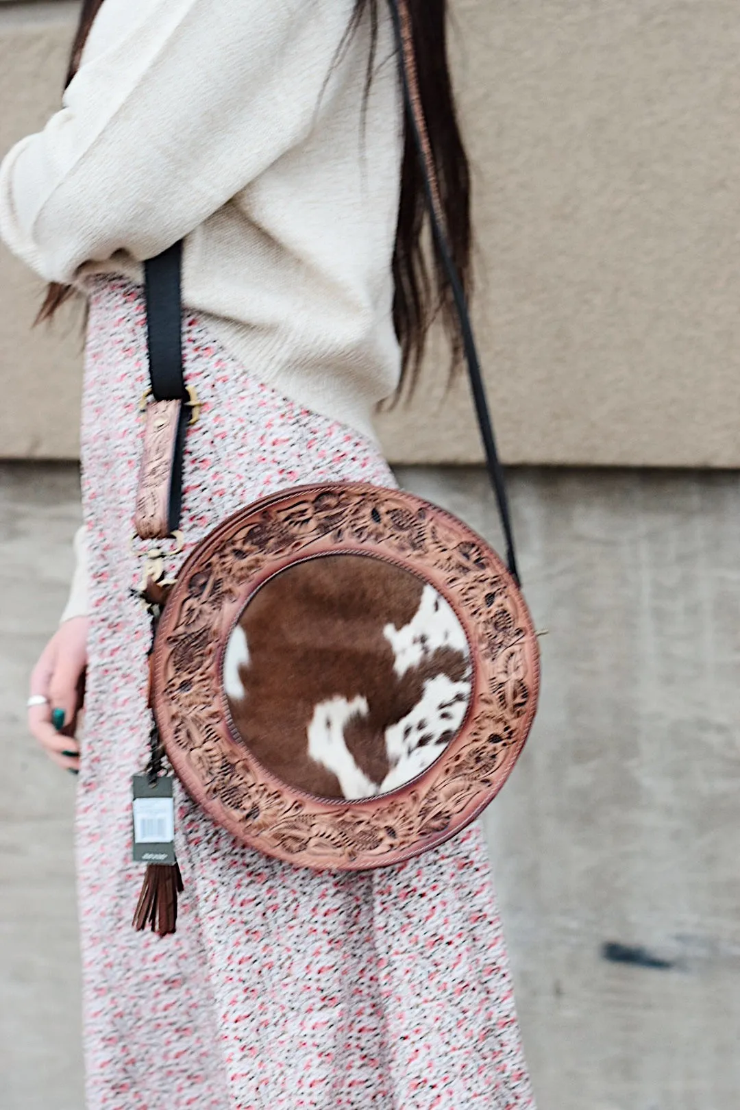 Cowhide Tooled Circle Purse