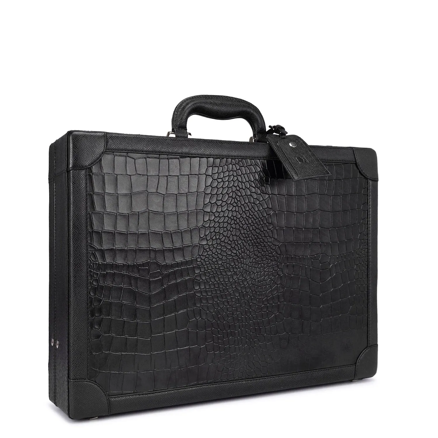 Croco Leather Briefcase - Black