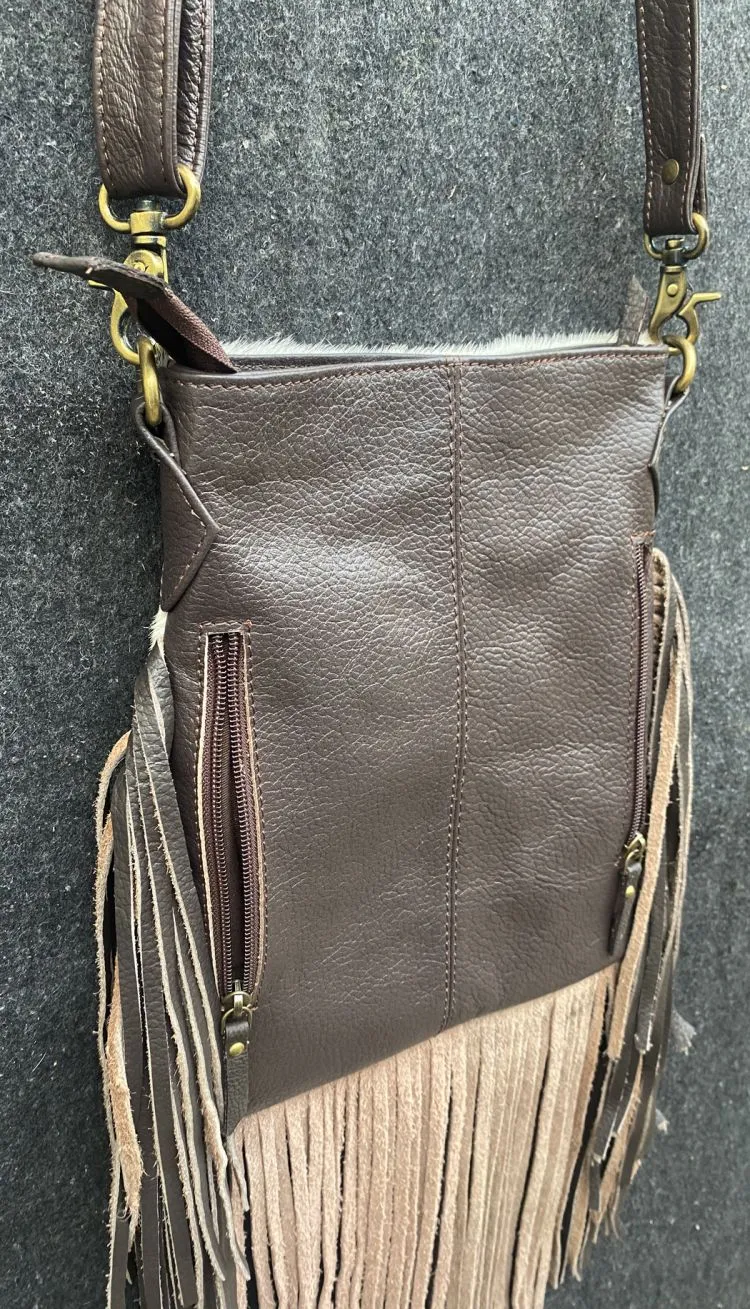 Crossbody hair on hide barrel racer bag