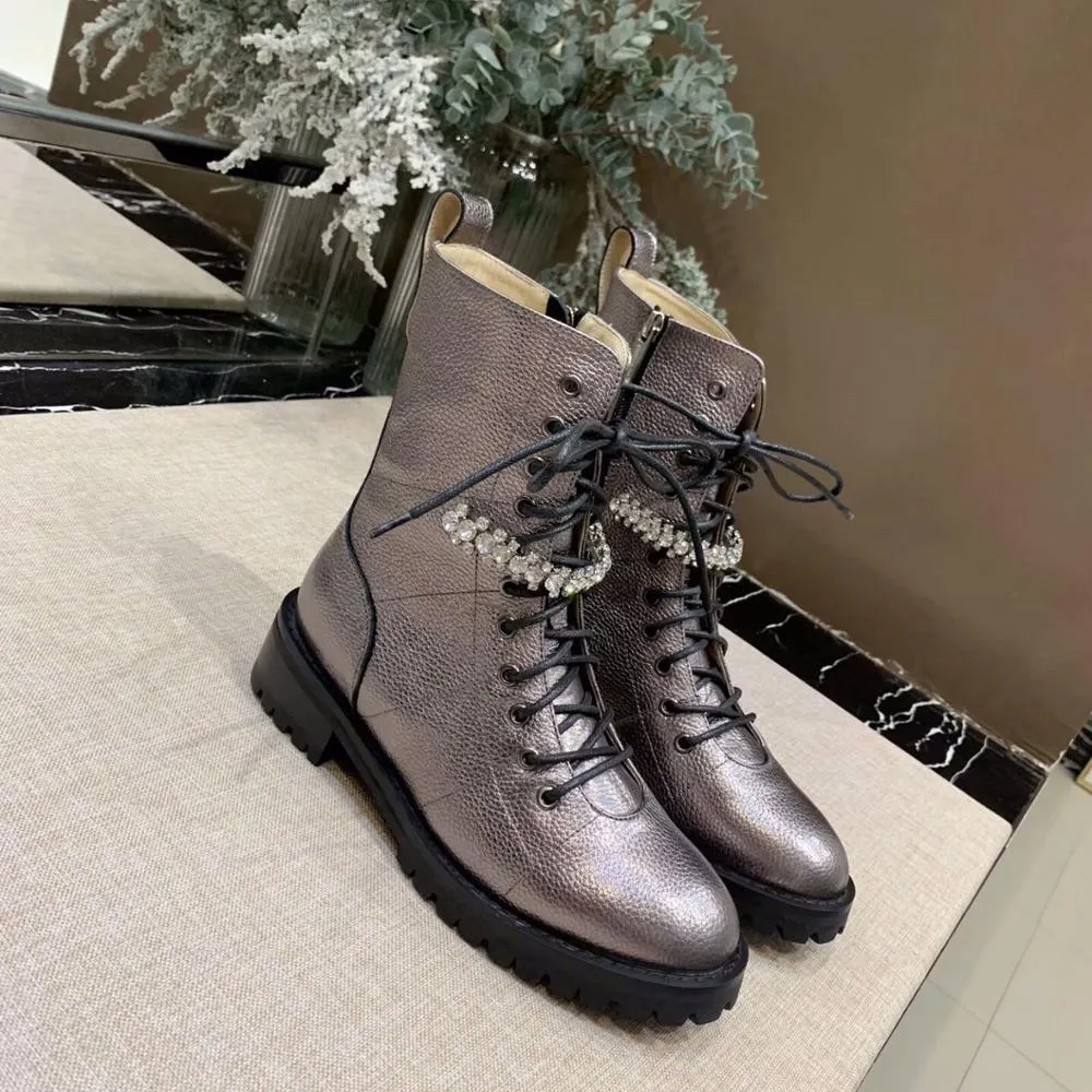 Crystal Mid-calf Cross-Tied Boots Woman
