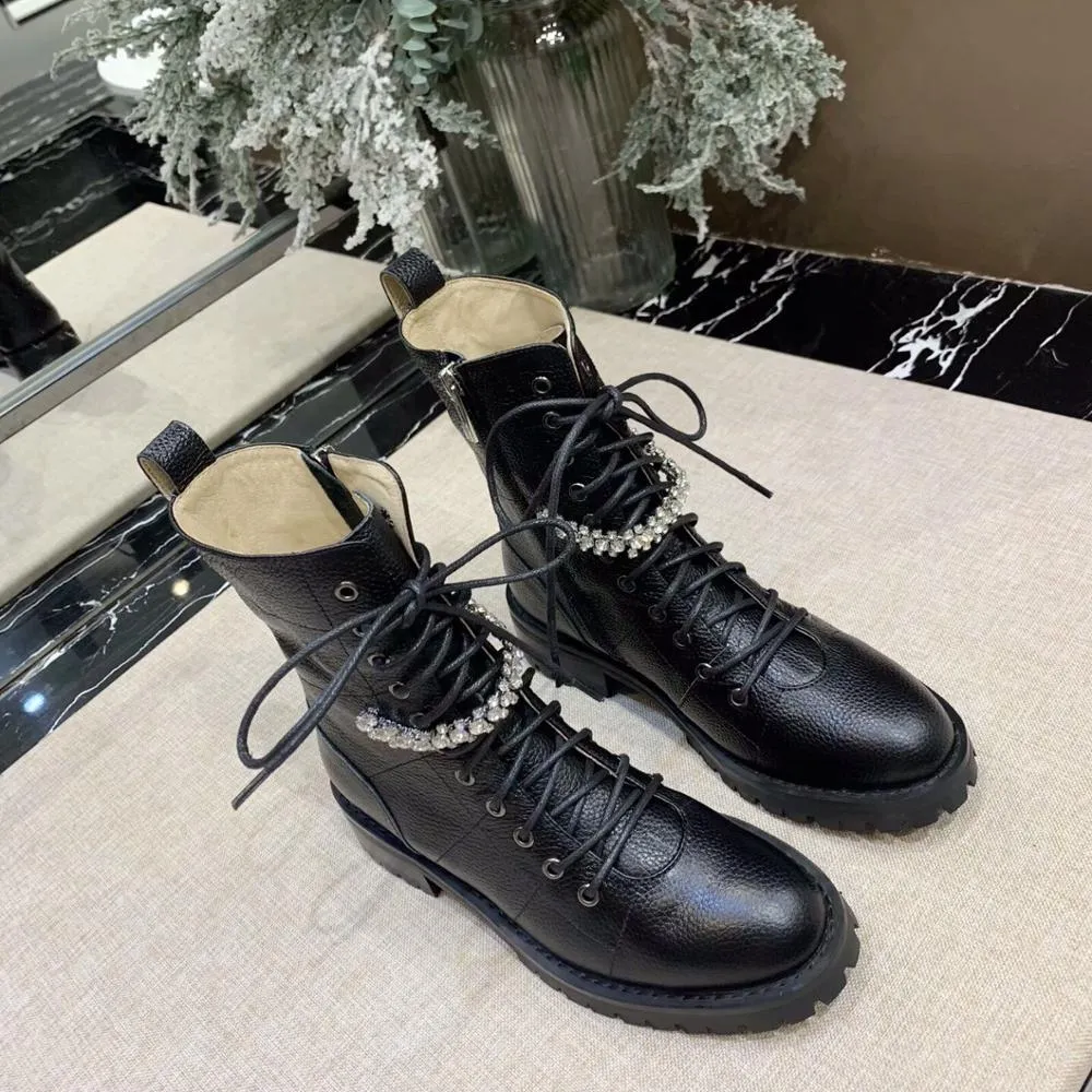 Crystal Mid-calf Cross-Tied Boots Woman