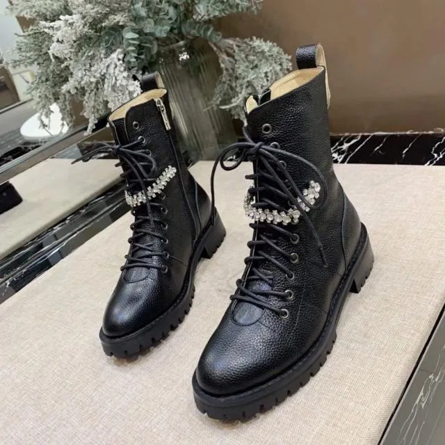 Crystal Mid-calf Cross-Tied Boots Woman