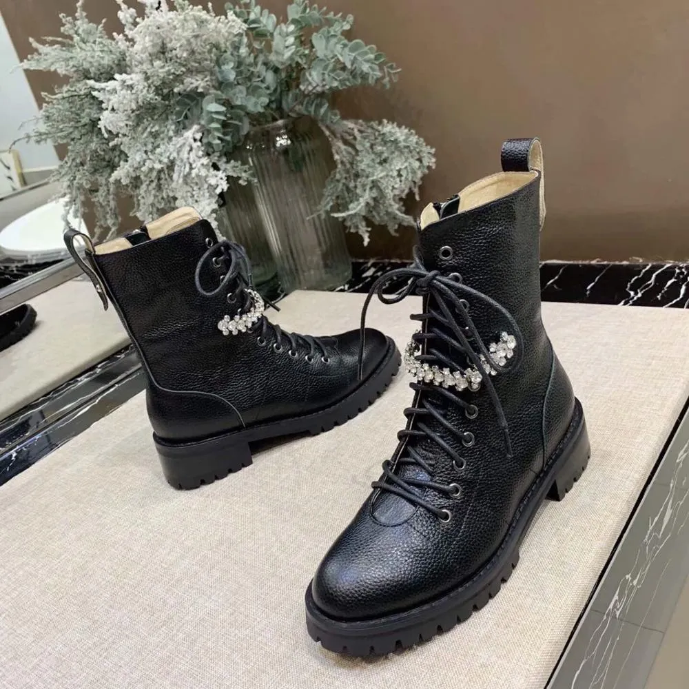 Crystal Mid-calf Cross-Tied Boots Woman