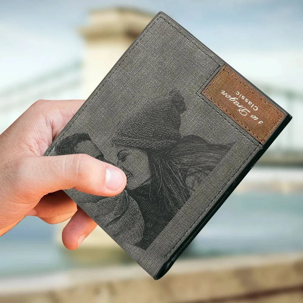 Custom Engraved Photo Men's Trifold Wallet