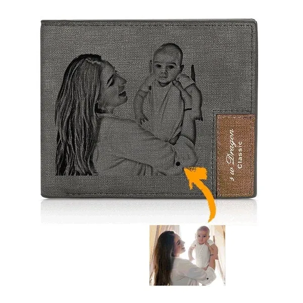 Custom Engraved Photo Men's Trifold Wallet
