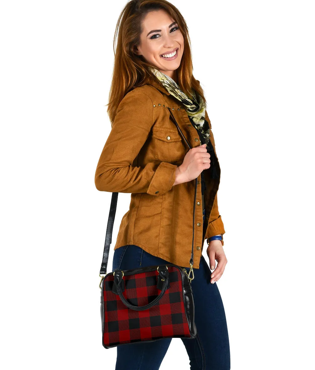 Dark Red Buffalo Plaid Handbag Purse With Shoulder Strap Vegan Leather