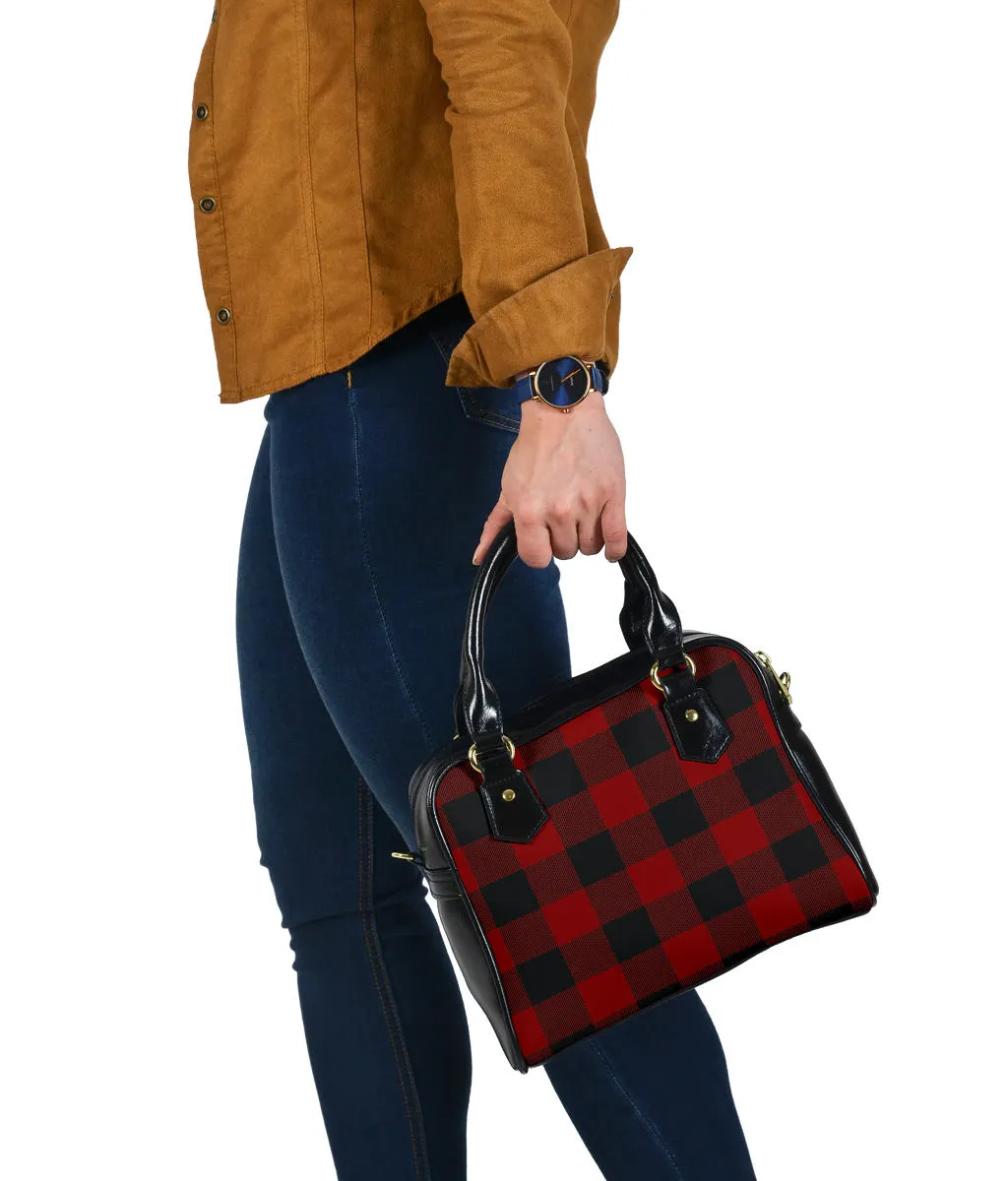Dark Red Buffalo Plaid Handbag Purse With Shoulder Strap Vegan Leather