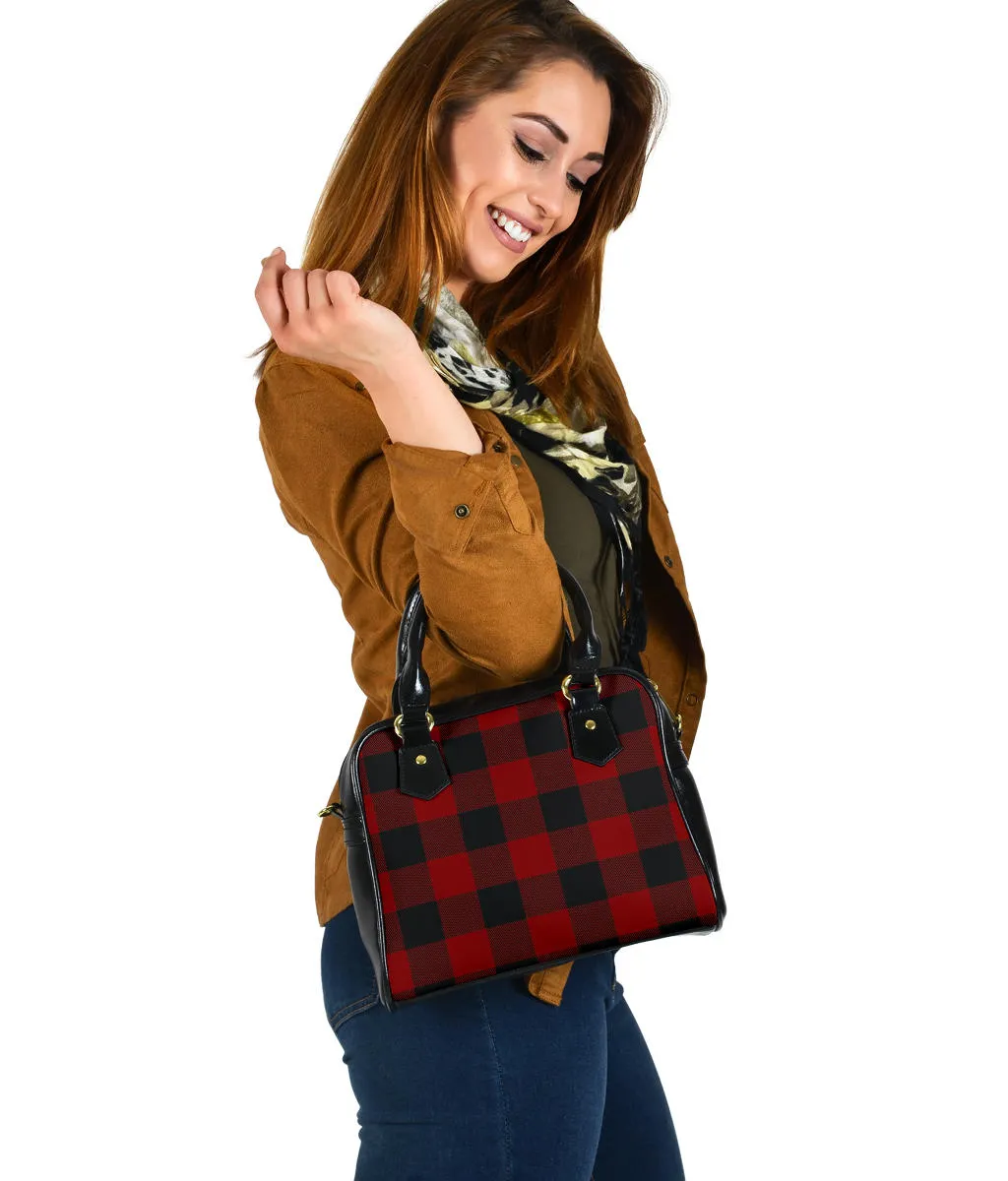 Dark Red Buffalo Plaid Handbag Purse With Shoulder Strap Vegan Leather