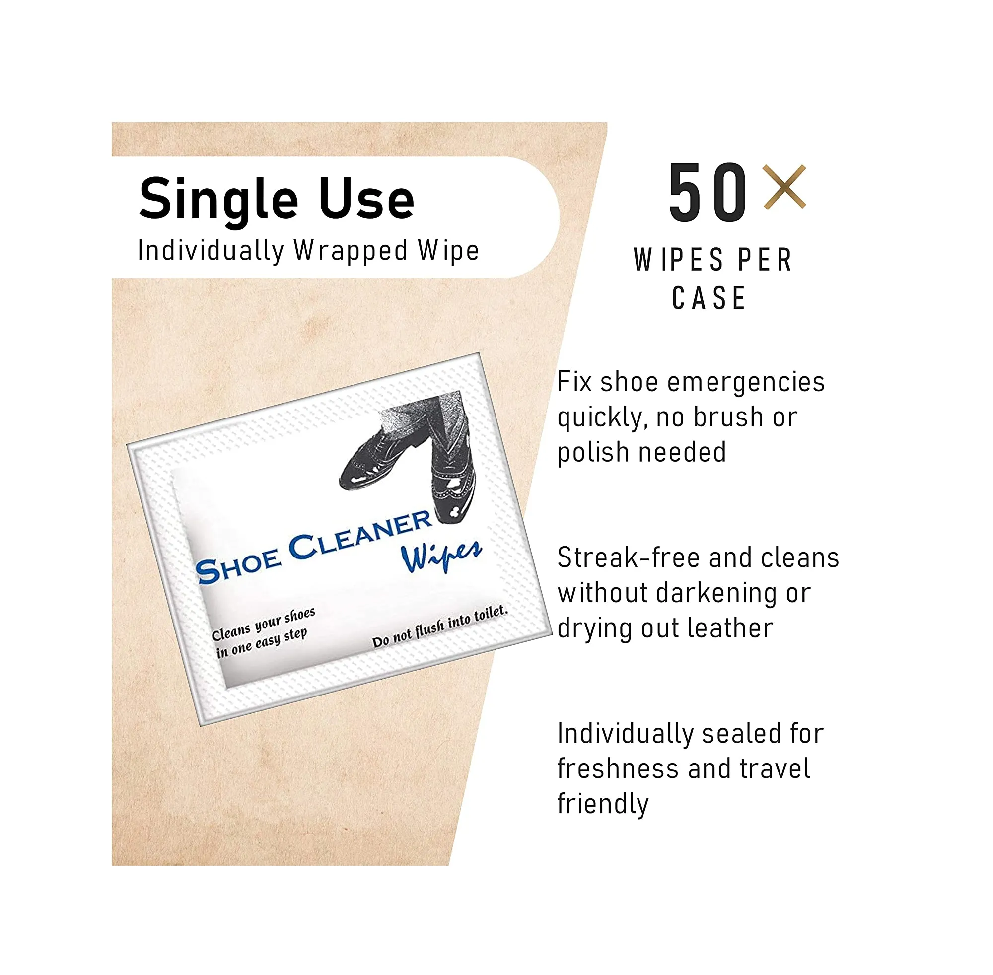 Diamond Wipes Pre-Moistened Shoe Shine Wipes Streak-Free Shoe Cleaner Pack of 50 Individually