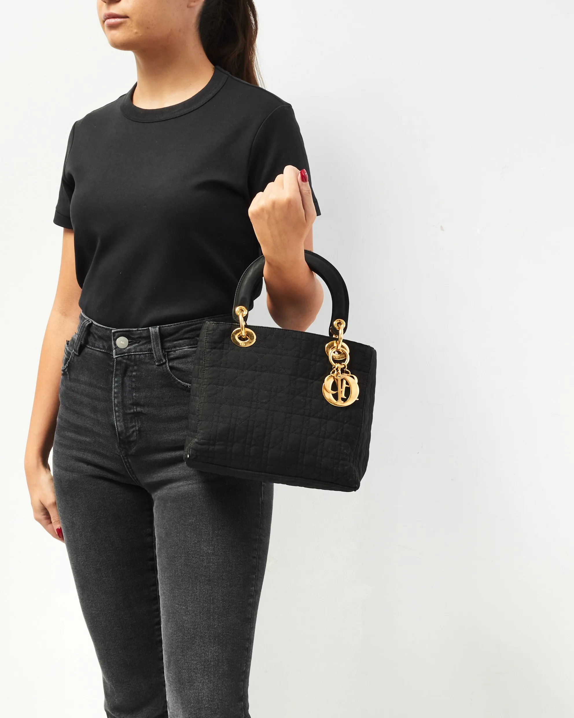 Dior Vintage Black Canvas Medium lady dior Tote
