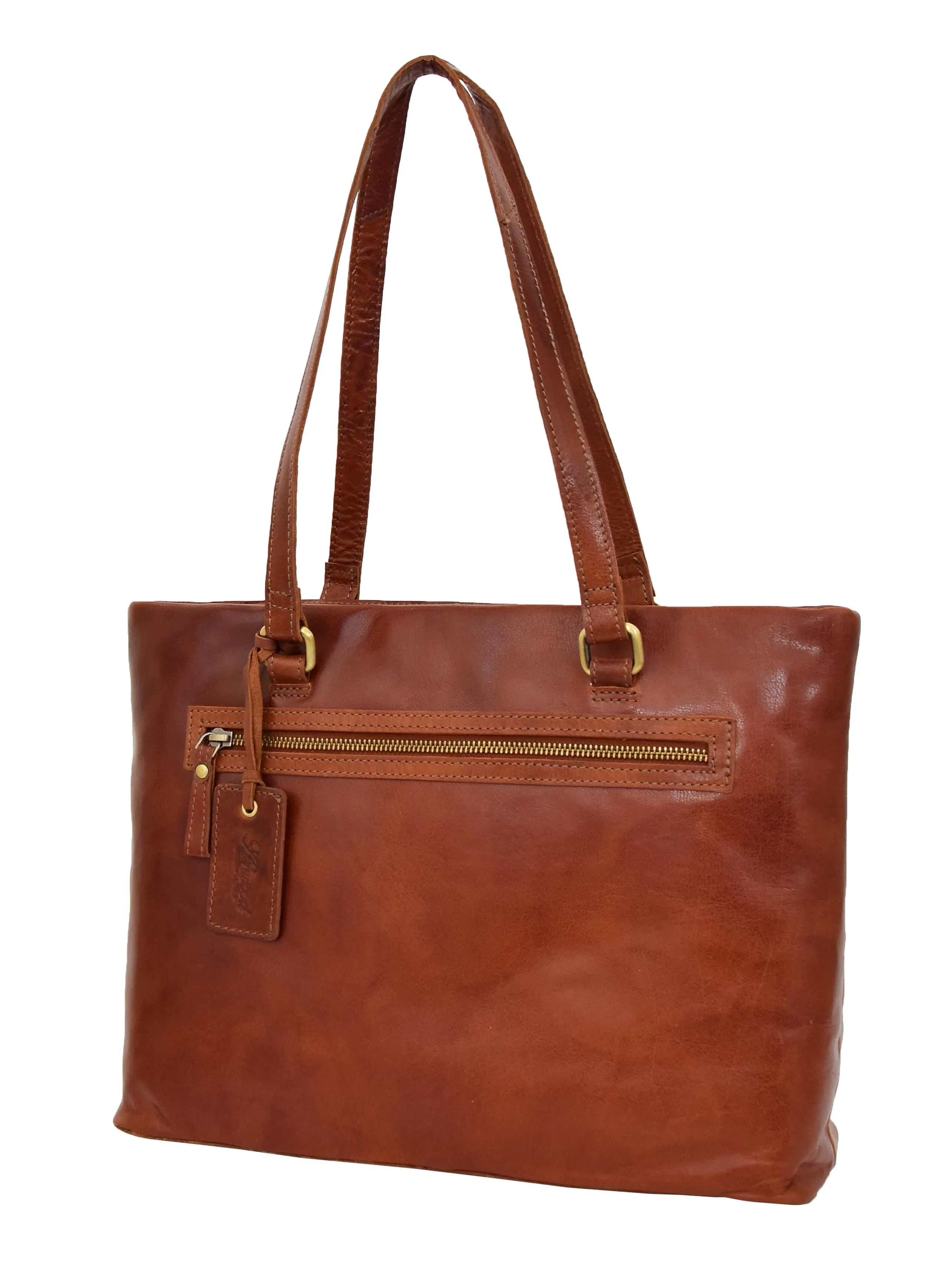 DR308 Women's Leather Classic Shopper Bag Cognac