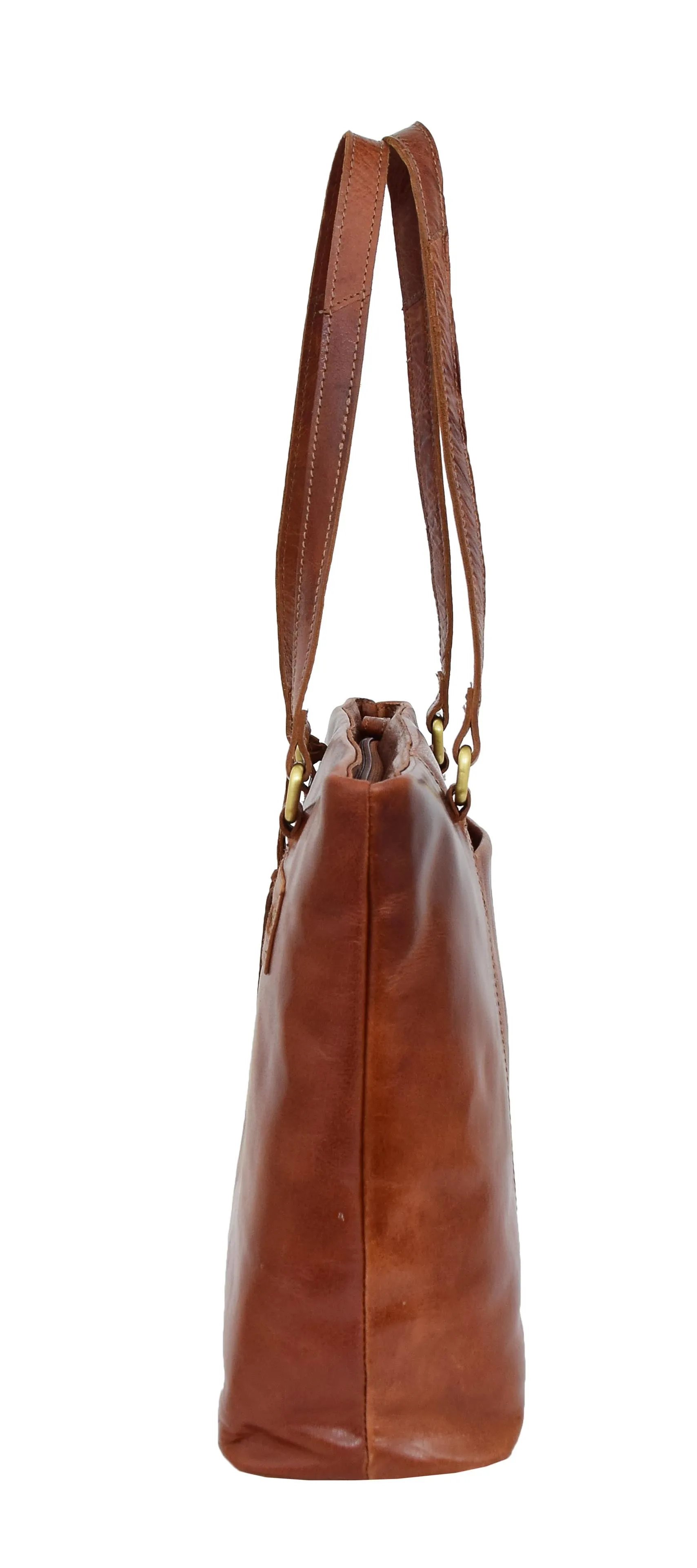 DR308 Women's Leather Classic Shopper Bag Cognac